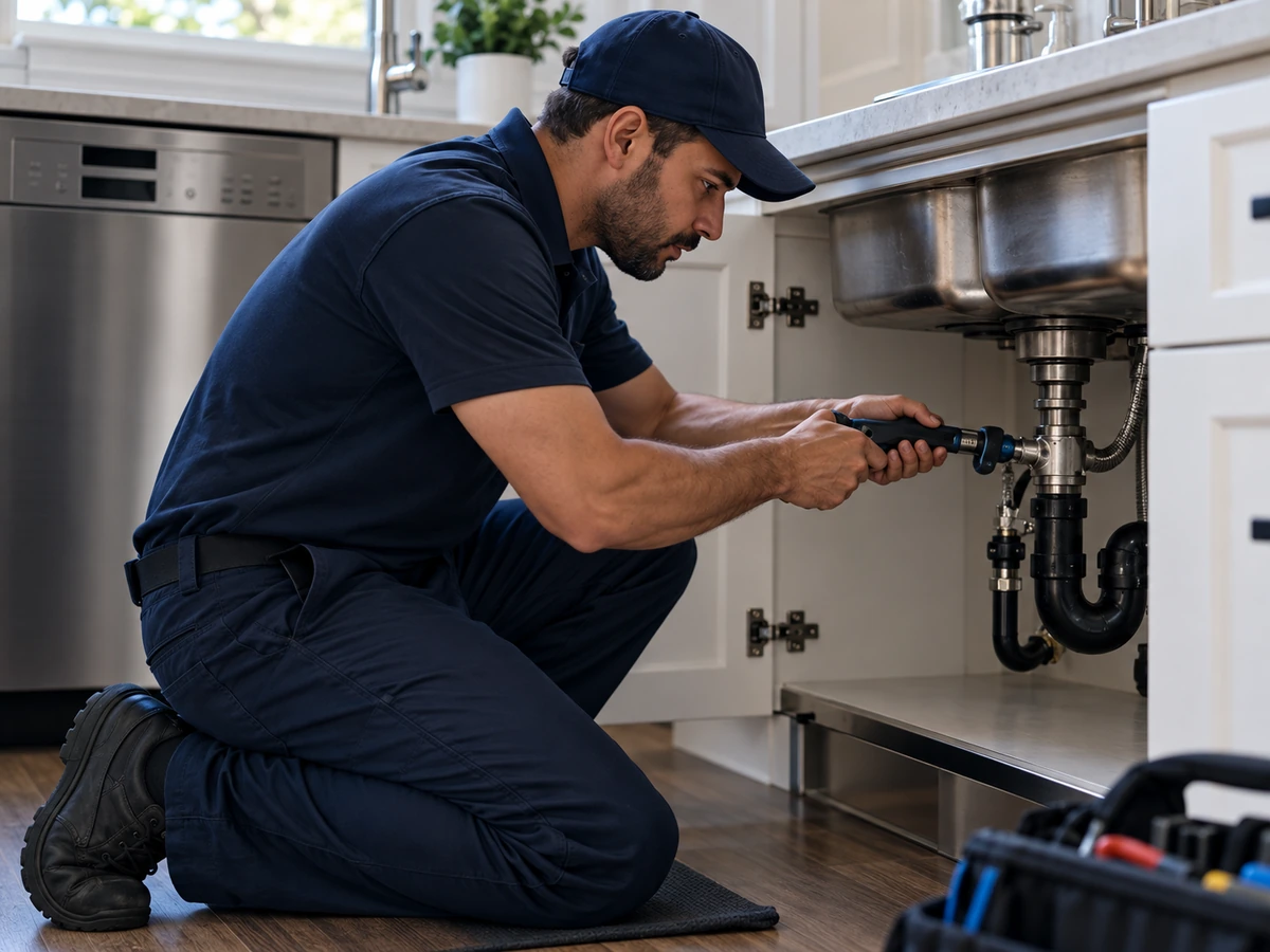Plumbing repair underway